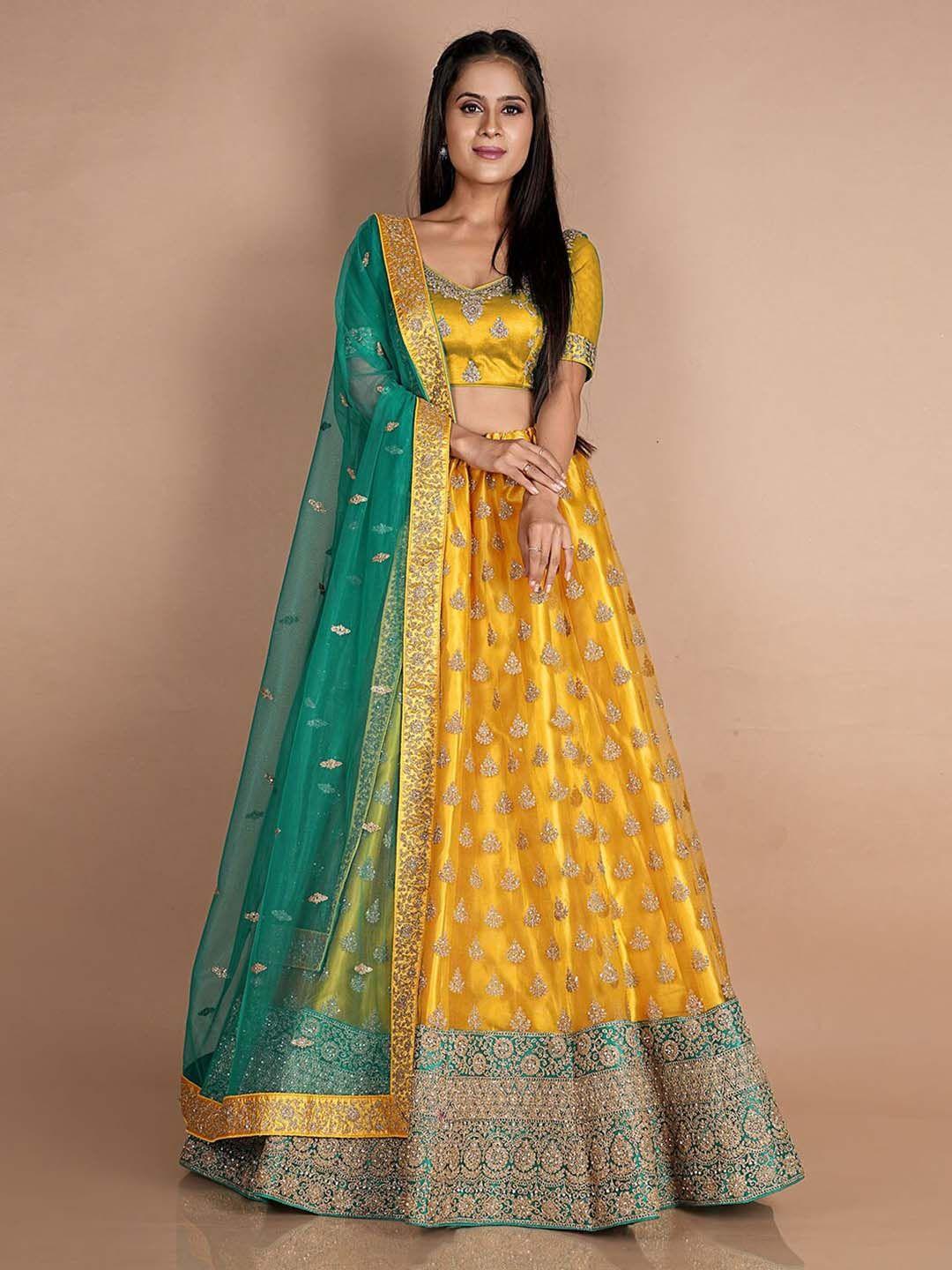 halfsaree studio embroidered semi-stitched lehenga & unstitched blouse with dupatta