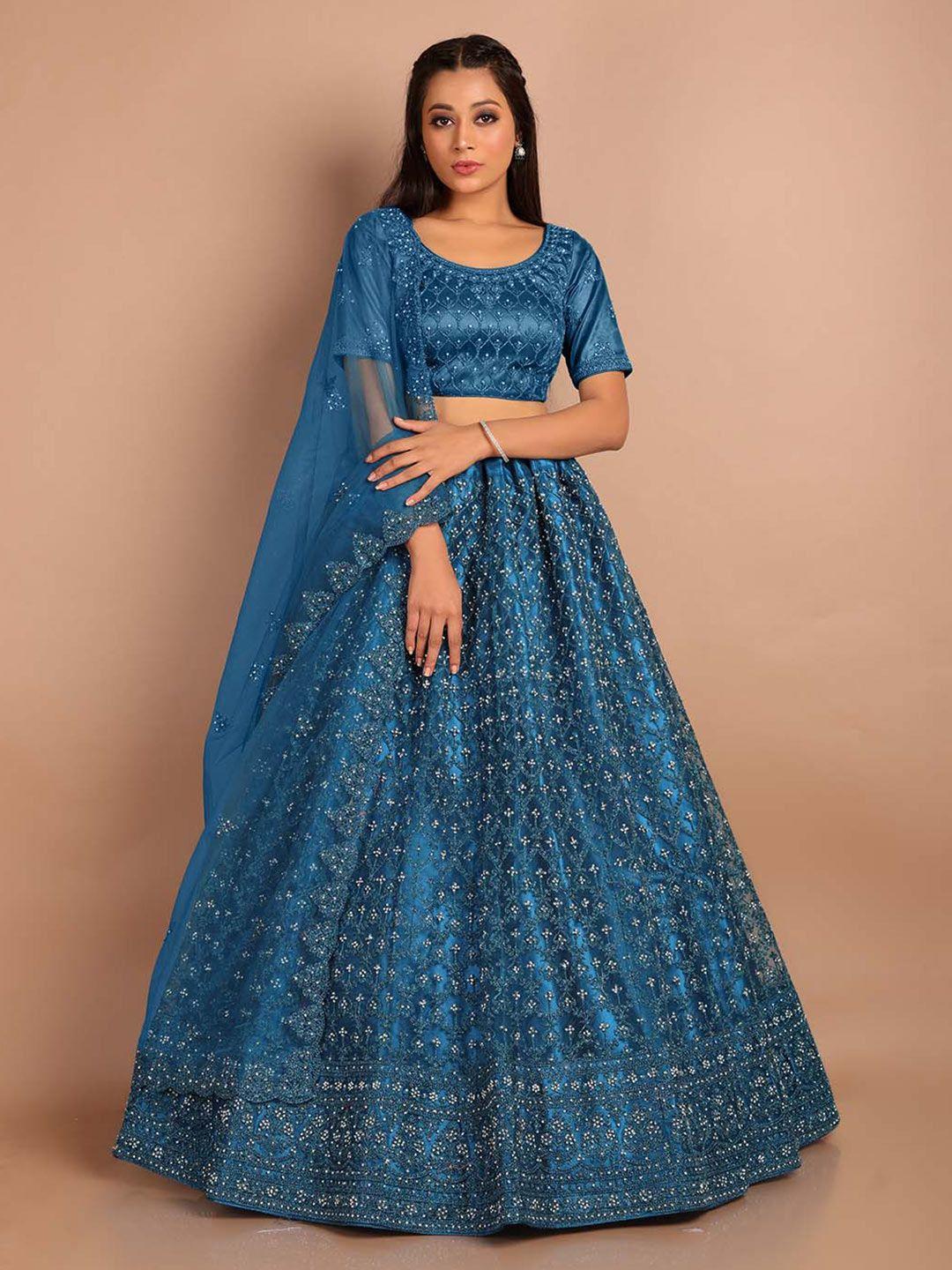 halfsaree studio embroidered semi-stitched lehenga & unstitched blouse with dupatta