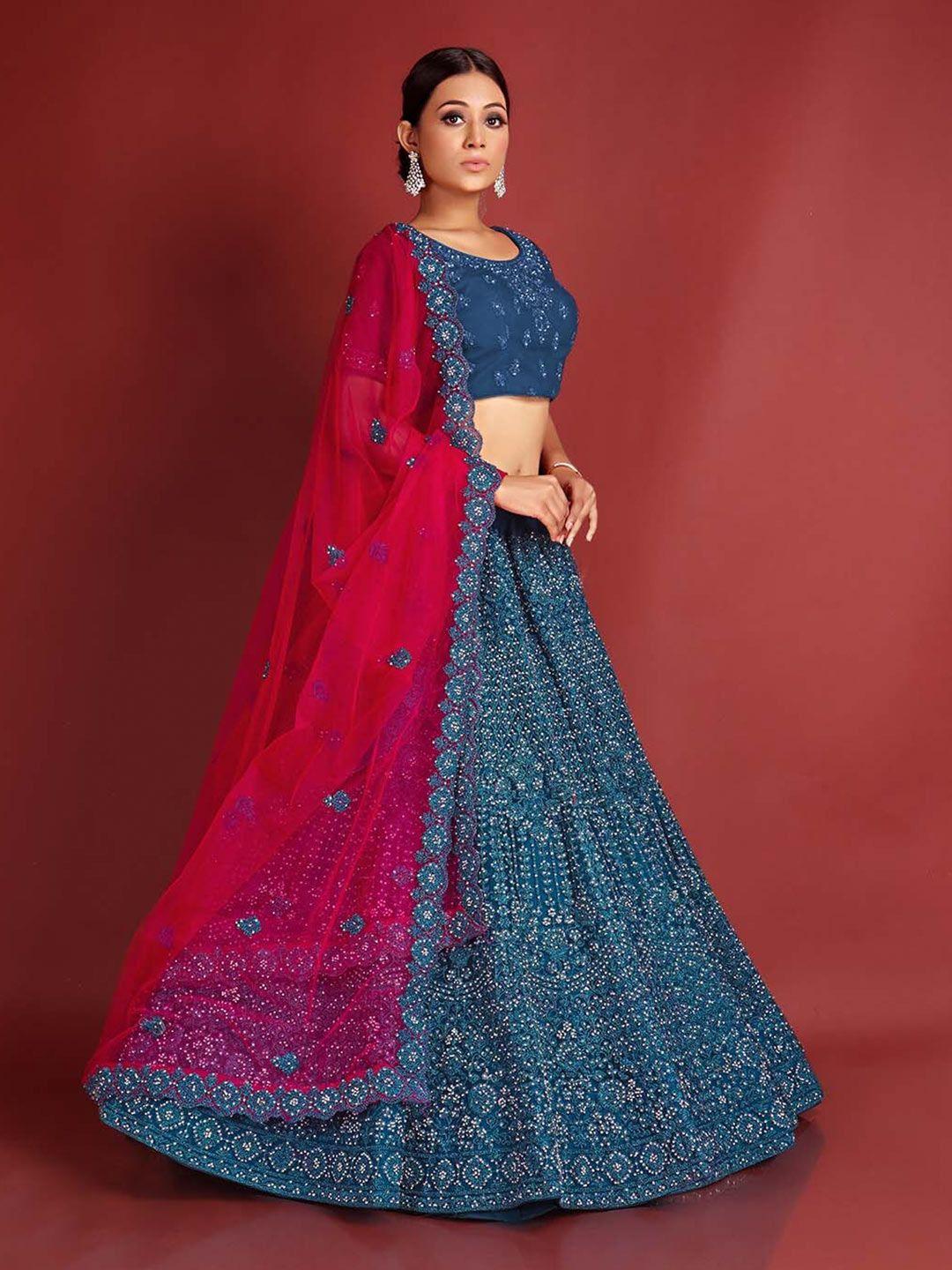 halfsaree studio embroidered semi-stitched lehenga & unstitched blouse with dupatta