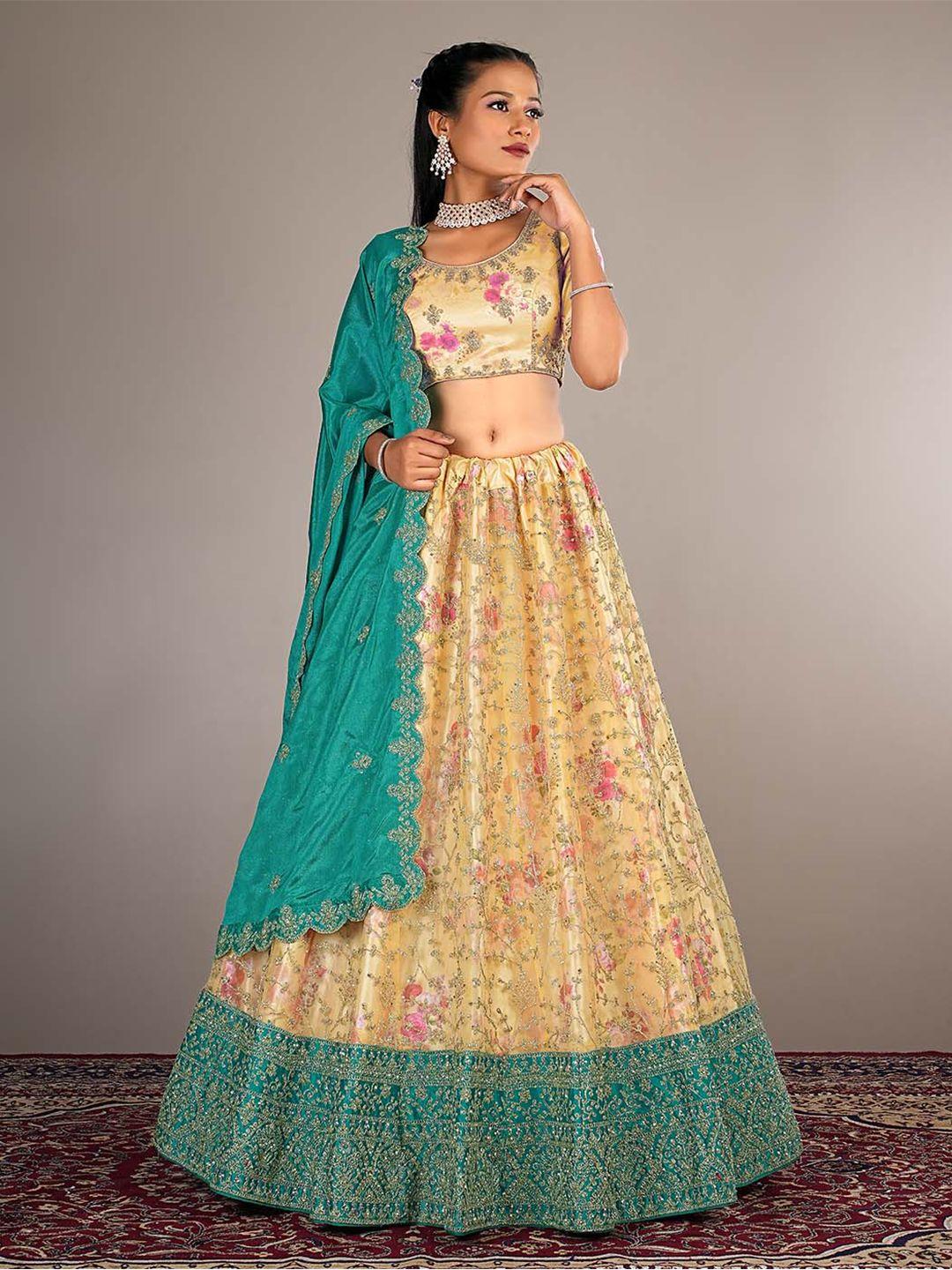 halfsaree studio embroidered semi-stitched lehenga & unstitched blouse with dupatta