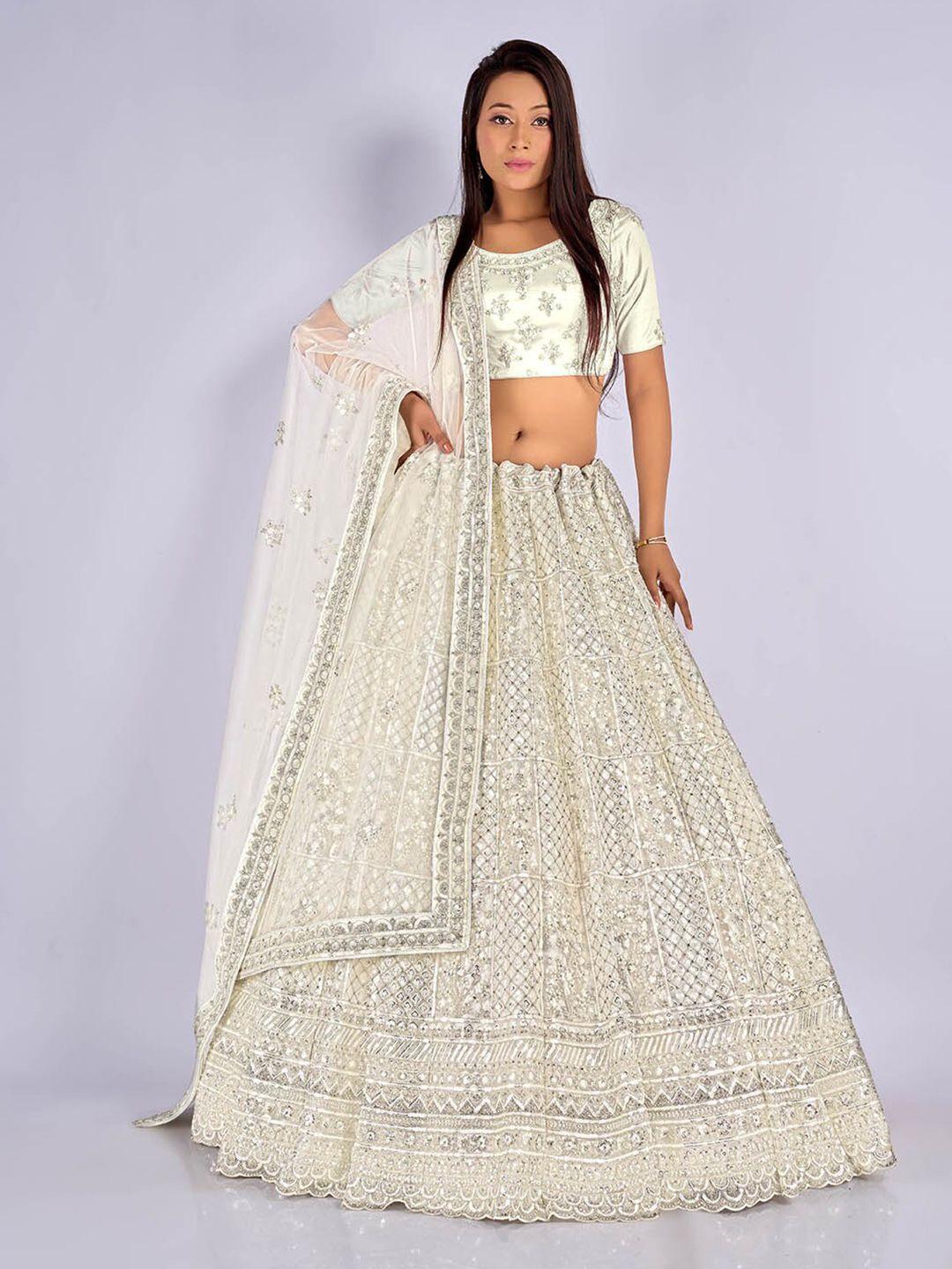 halfsaree studio embroidered semi-stitched net lehenga choli with dupatta