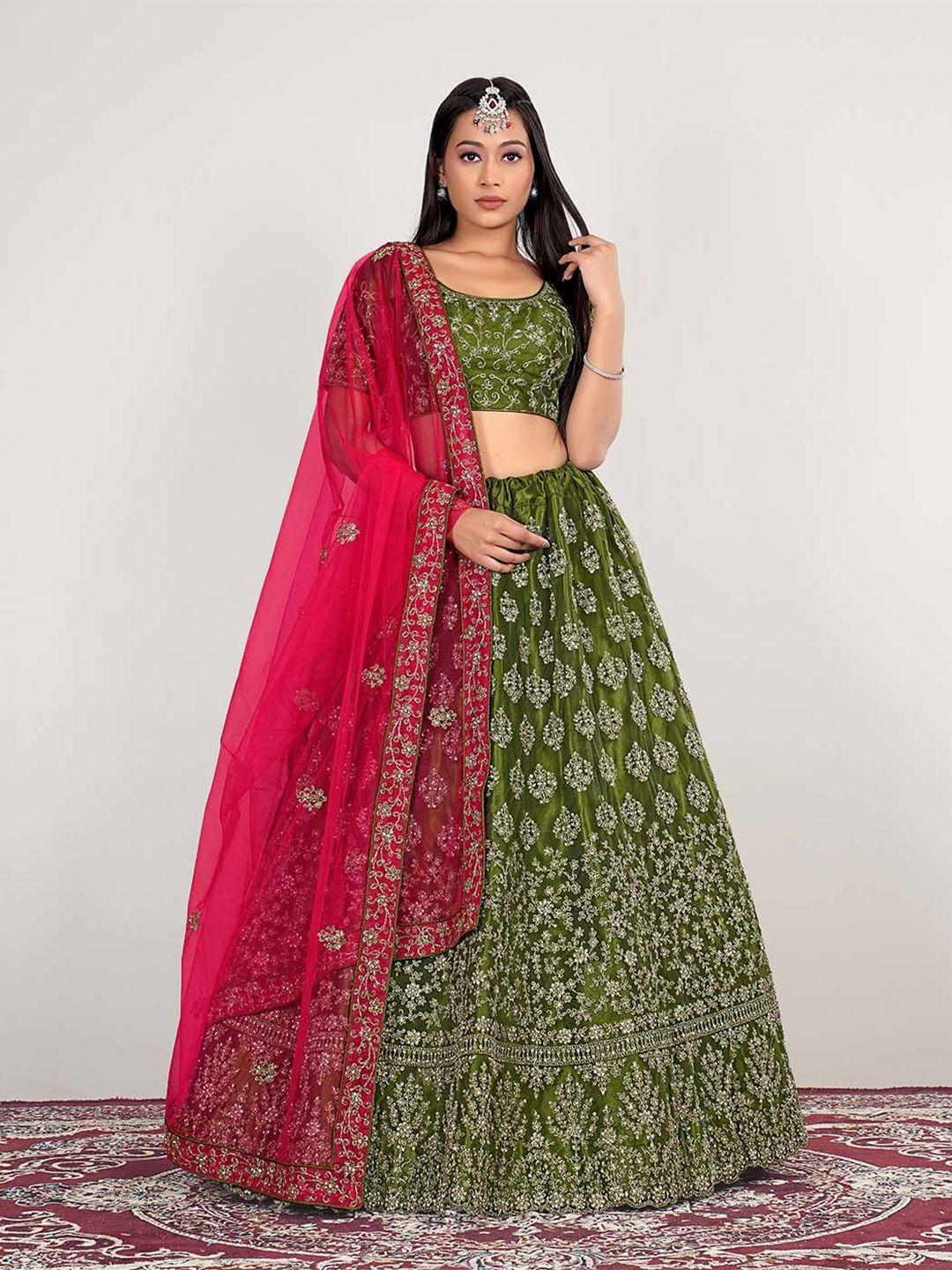 halfsaree studio embroidered sequinned semi-stitched lehenga & unstitched blouse with dupatta