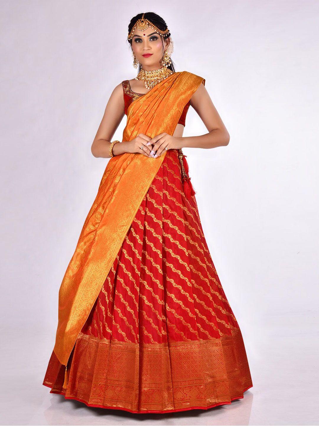 halfsaree studio ethnic motifs woven design semi-stitched lehenga & blouse with dupatta