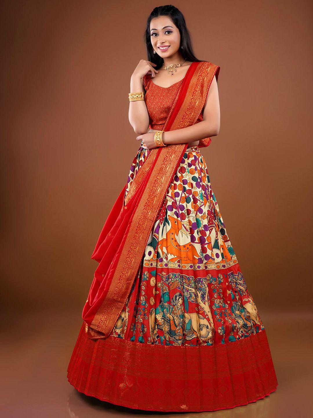 halfsaree studio floral design zari semi-stitched art silk lehenga with blouse & dupatta