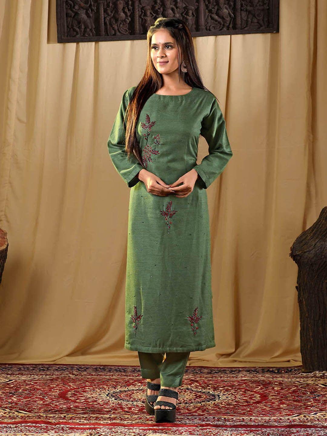halfsaree studio floral embroidered aari work cotton kurta with trousers