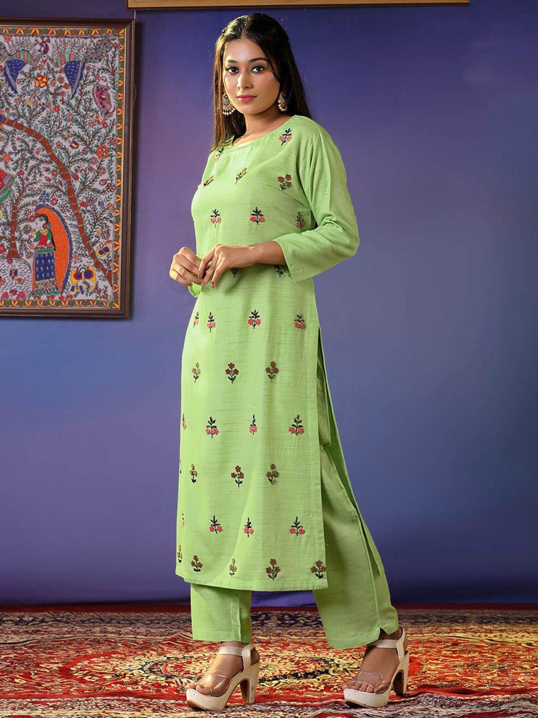 halfsaree studio floral embroidered pure cotton kurta with trousers