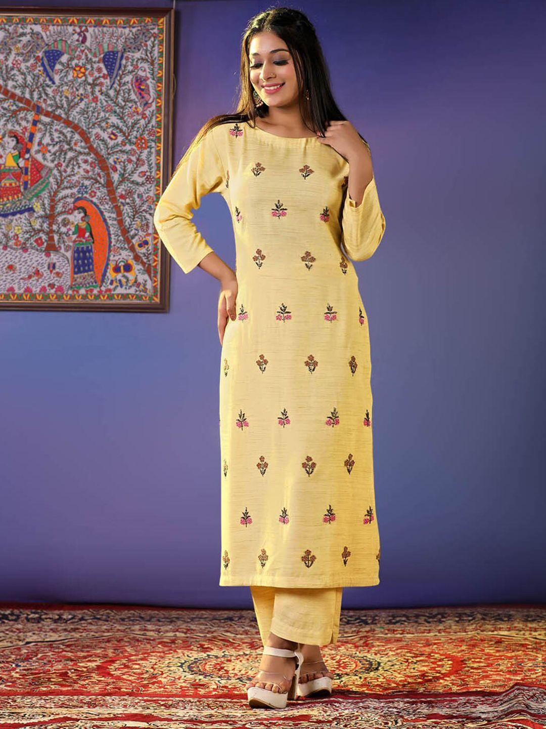 halfsaree studio floral embroidered straight kurta