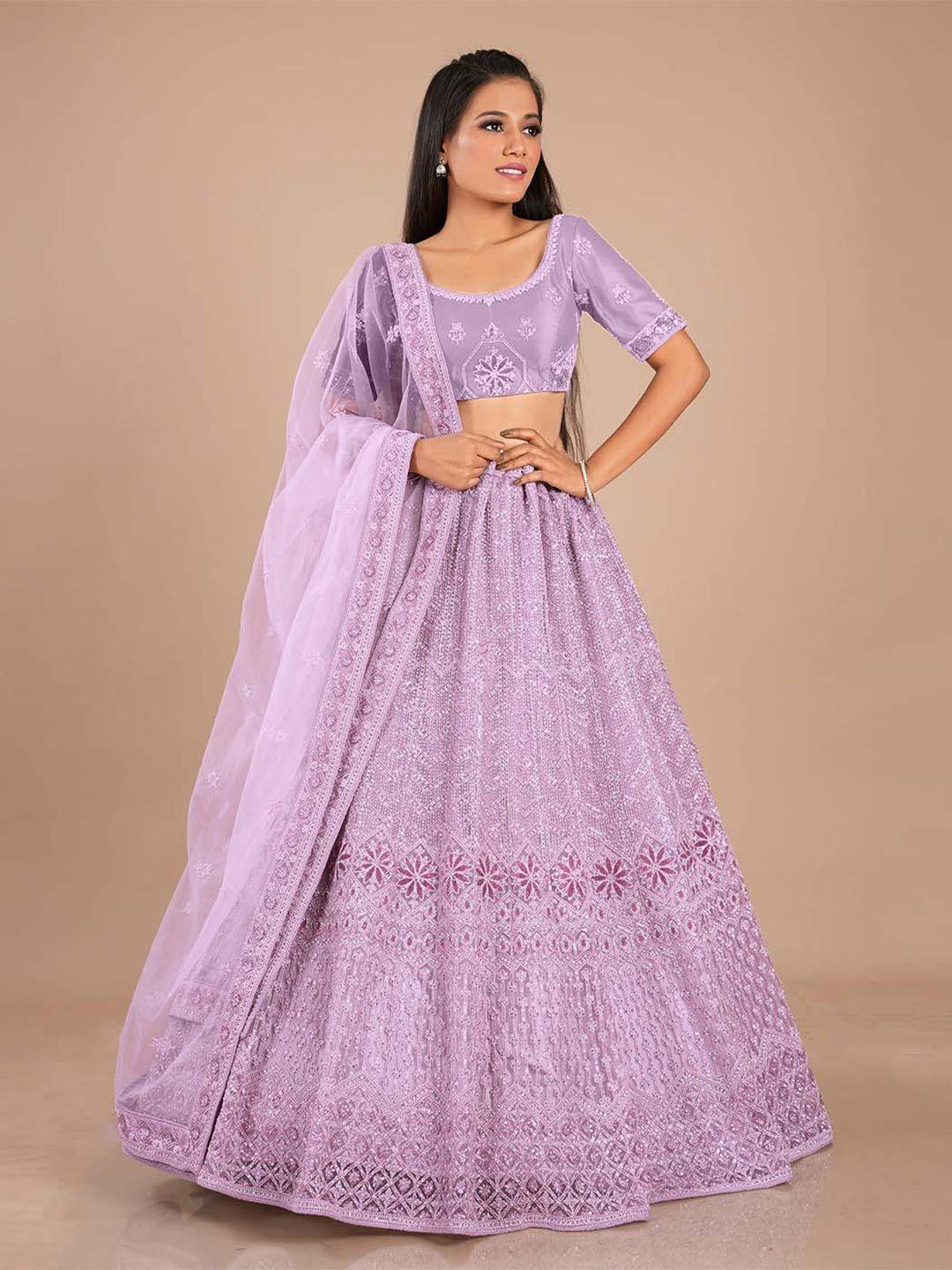 halfsaree studio pink & embroidered semi-stitched lehenga & unstitched blouse with dupatta