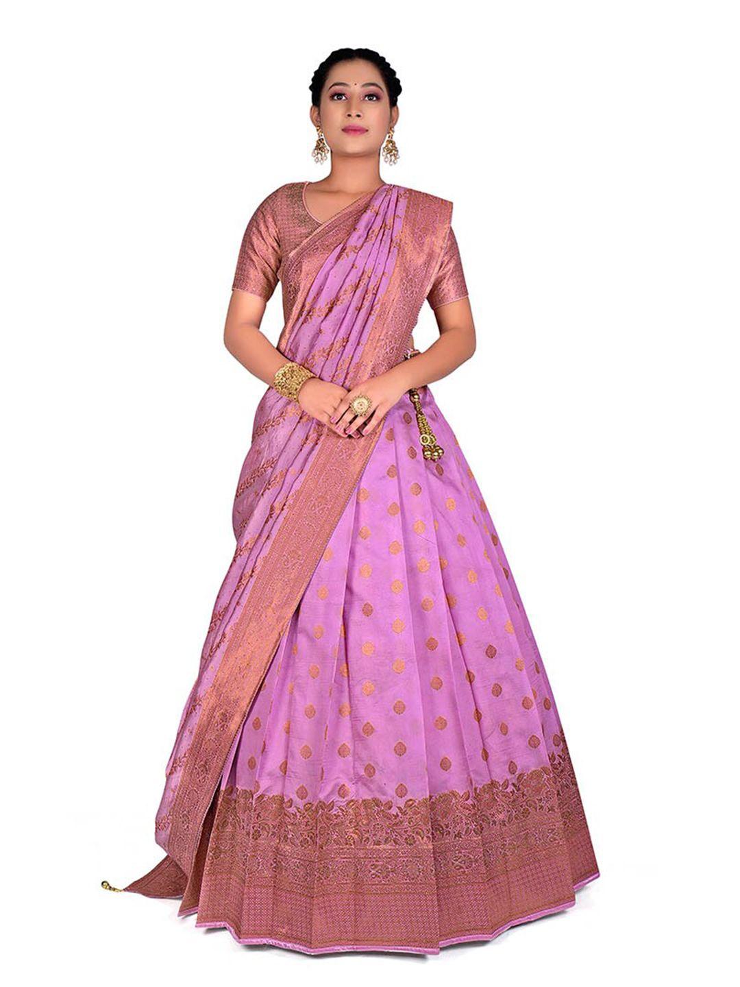 halfsaree studio violet semi-stitched lehenga & blouse with dupatta