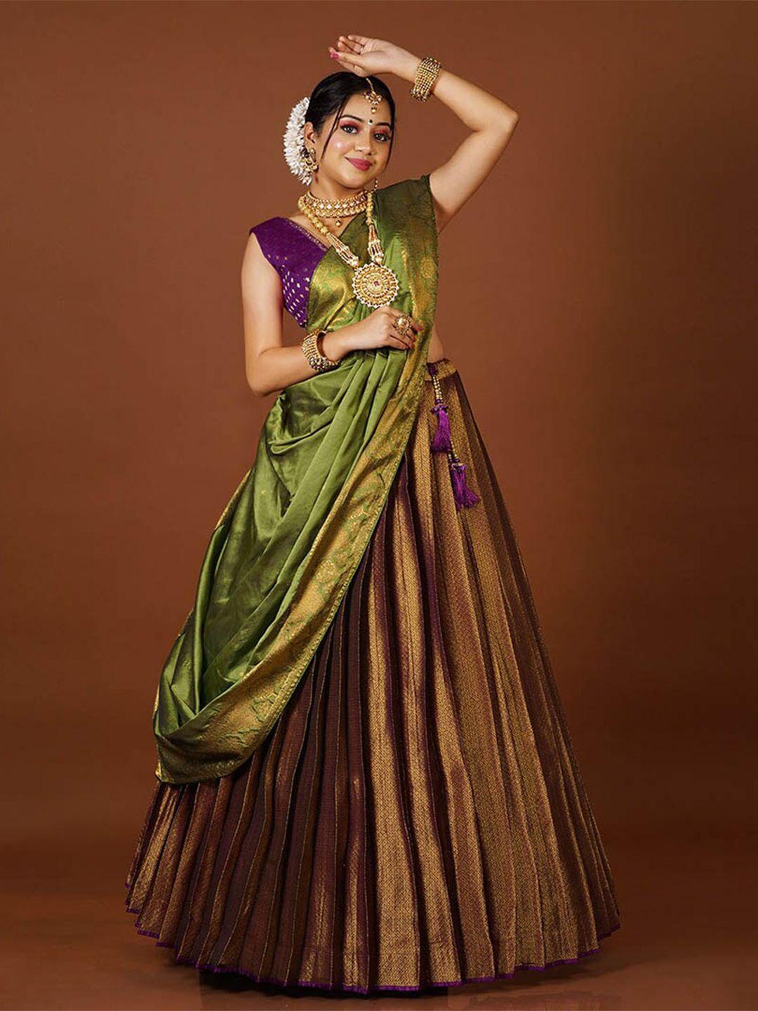 halfsaree studio woven design semi-stitched lehenga & blouse with dupatta