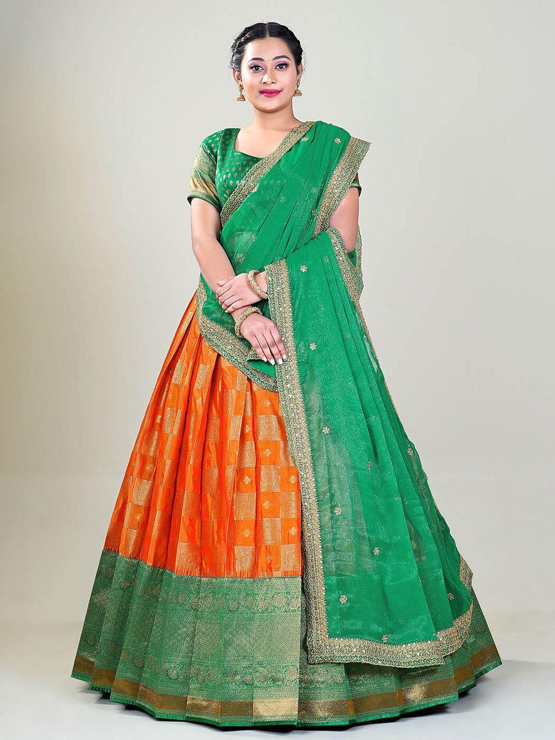 halfsaree studio woven design semi-stitched lehenga & unstitched blouse with dupatta