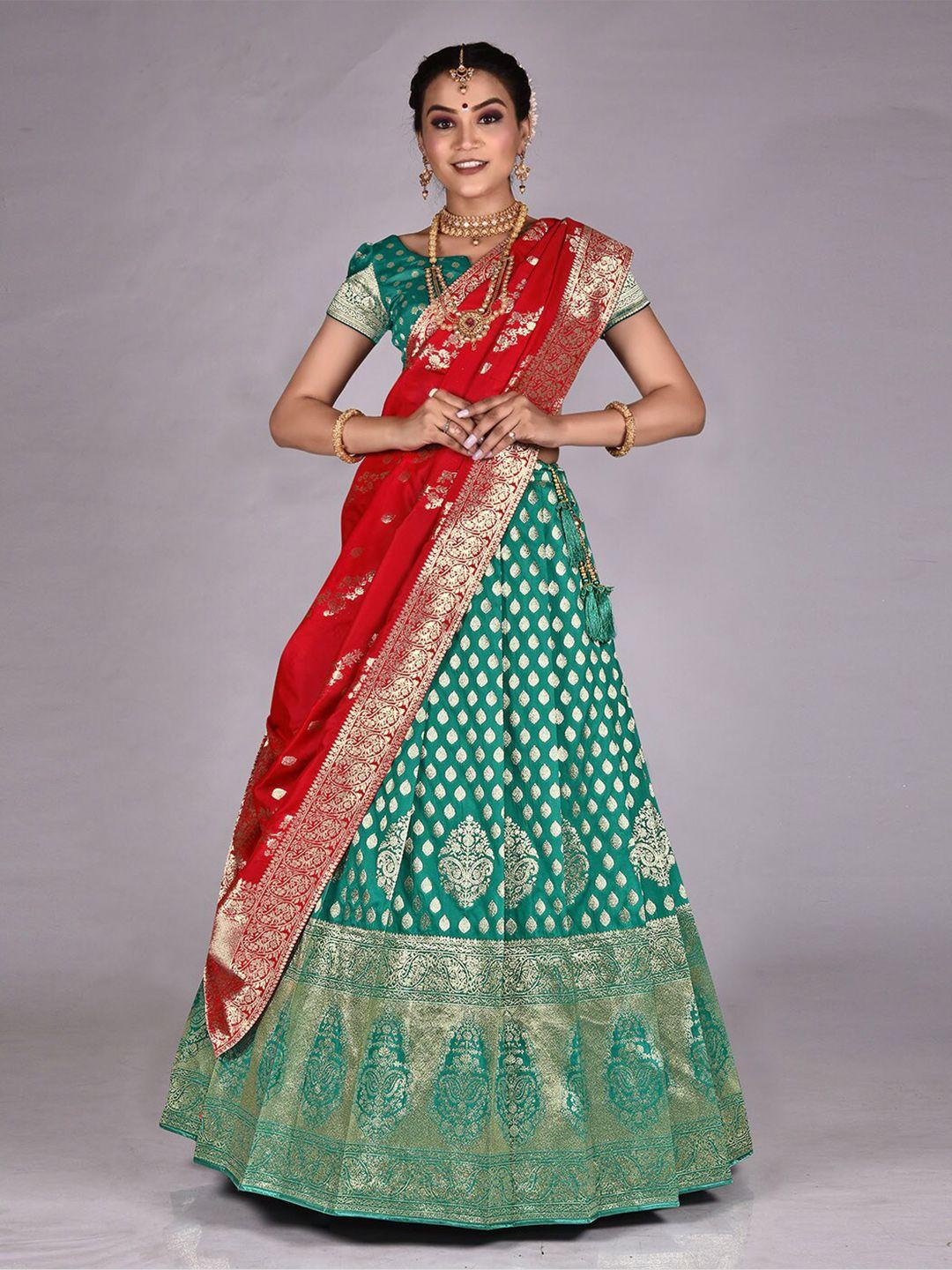 halfsaree studio woven design semi-stitched lehenga & unstitched blouse with dupatta