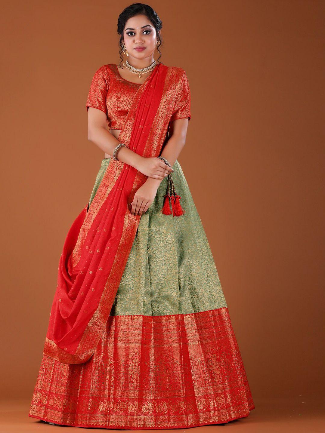 halfsaree studio woven design semi-stitched lehenga & unstitched blouse with dupatta