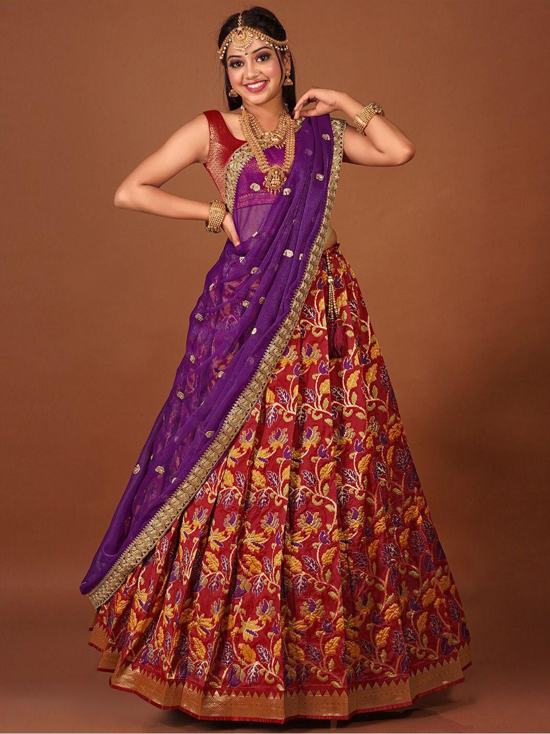 halfsaree studio woven design semi-stitched lehenga & unstitched blouse with dupatta