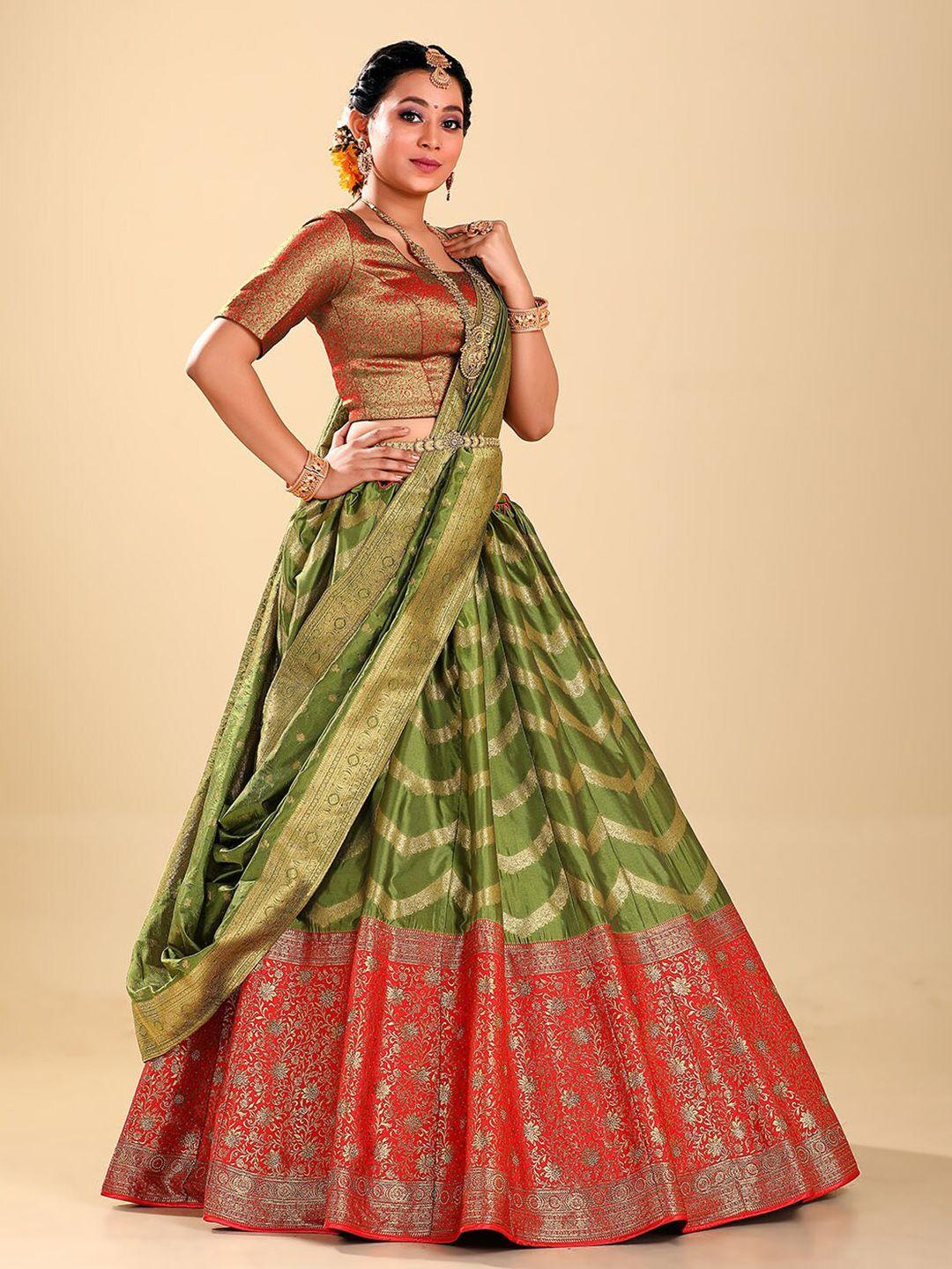 halfsaree studio woven design semi-stitched lehenga & unstitched blouse with dupatta