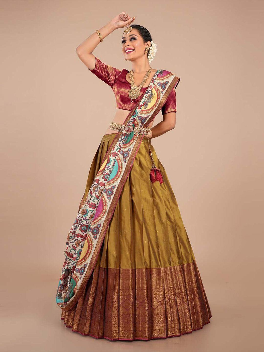 halfsaree studio woven design semi-stitched lehenga & unstitched blouse with dupatta