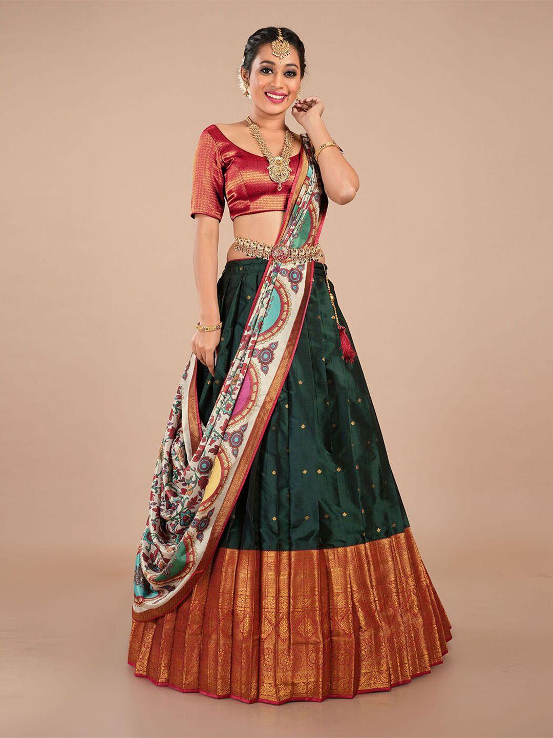 halfsaree studio woven design semi-stitched lehenga & unstitched blouse with dupatta