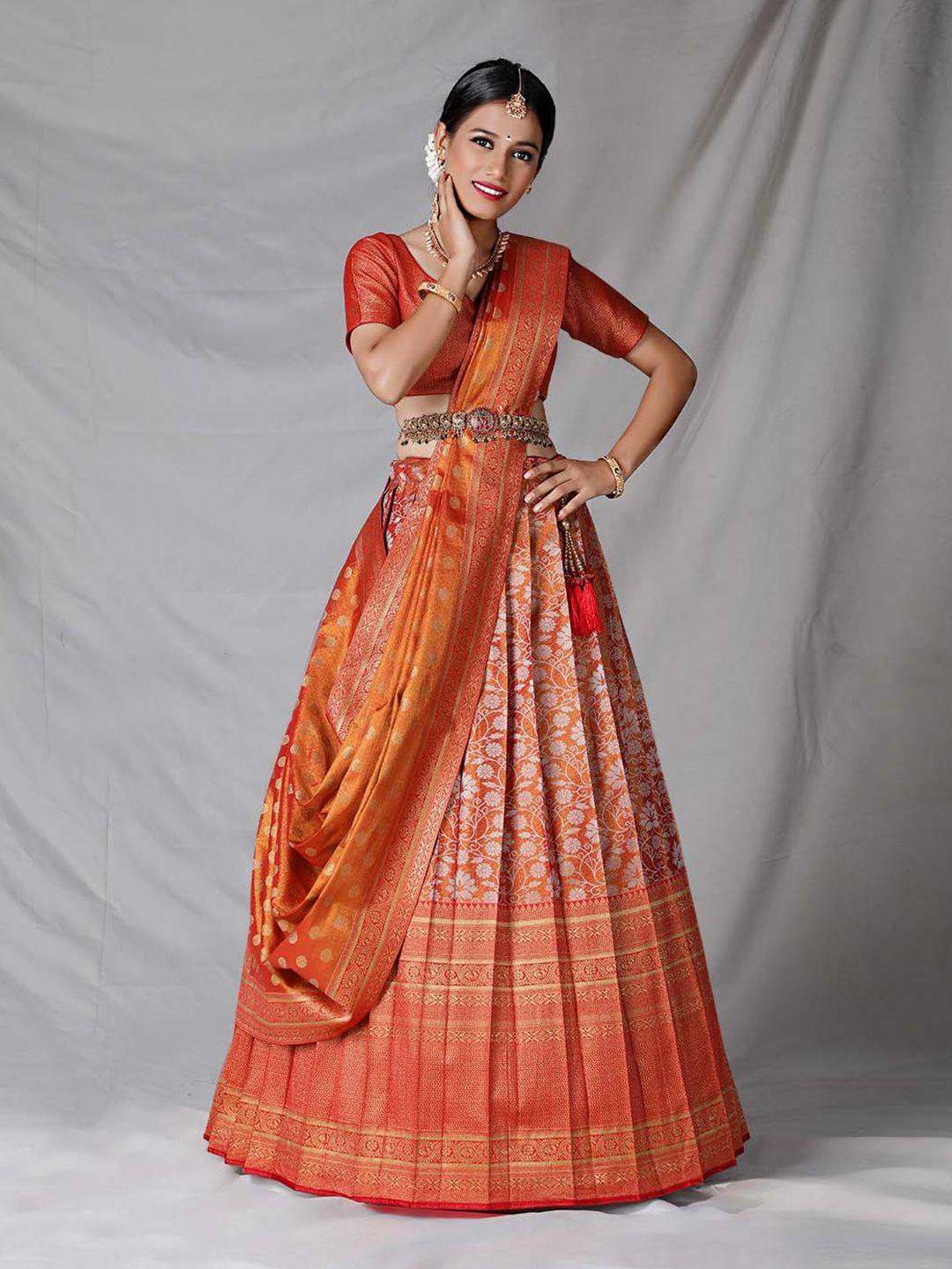 halfsaree studio woven design semi-stitched lehenga & unstitched blouse with dupatta