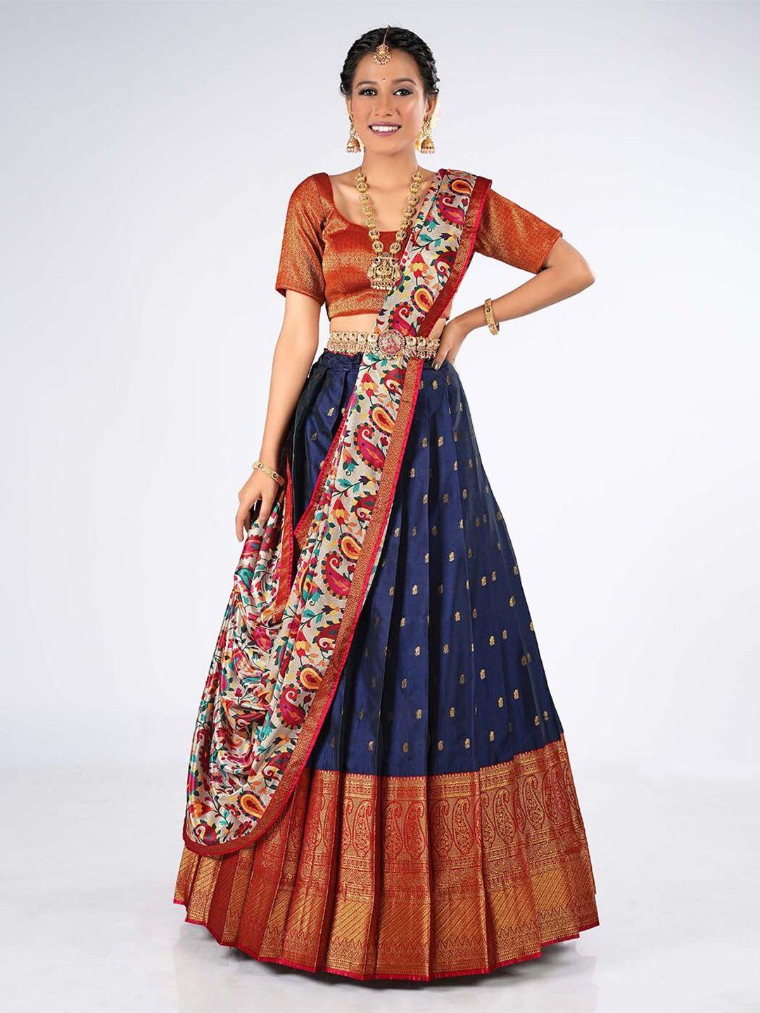 halfsaree studio woven design semi-stitched lehenga & unstitched blouse with dupatta