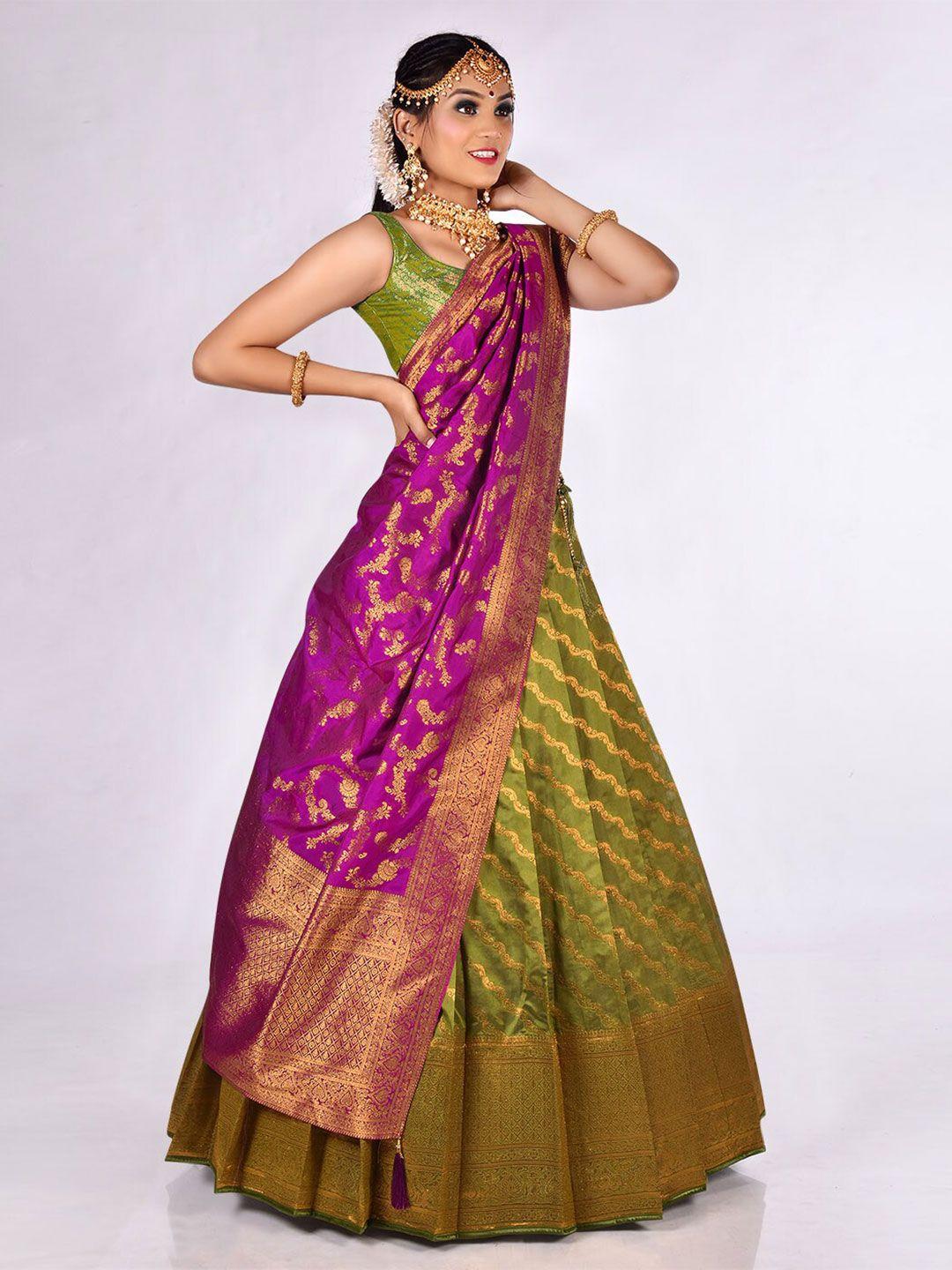 halfsaree studio woven design semi-stitched lehenga & unstitched blouse with dupatta