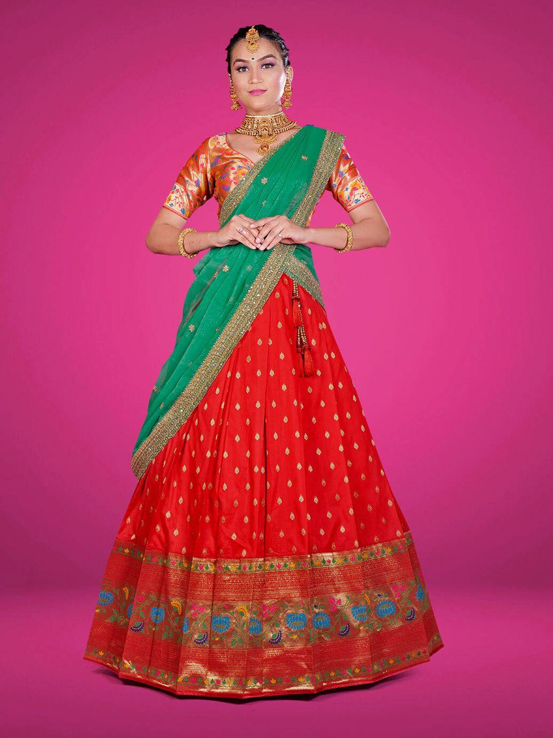 halfsaree studio woven design semi stitched lehenga & unstitched blouse with dupatta