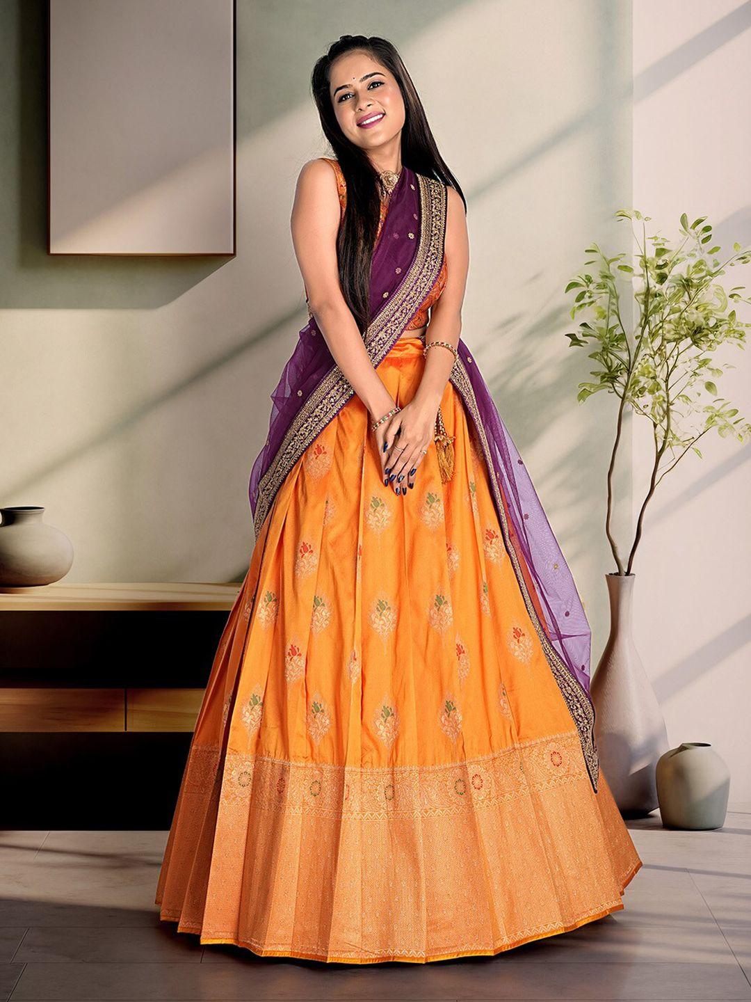 halfsaree studio woven design semi-stitched lehenga & unstitched blouse with dupatta