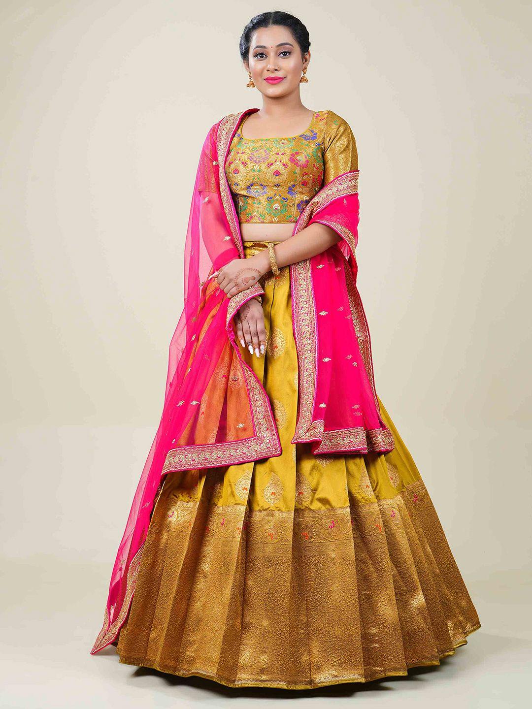 halfsaree studio woven design semi-stitched lehenga & unstitched blouse with dupatta