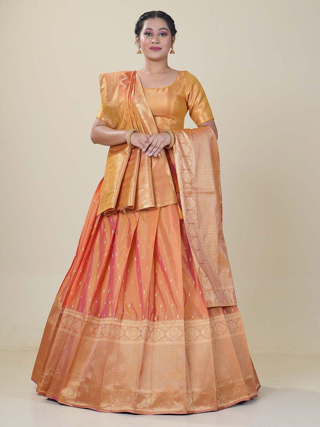 halfsaree studio woven design semi-stitched lehenga & unstitched blouse with dupatta