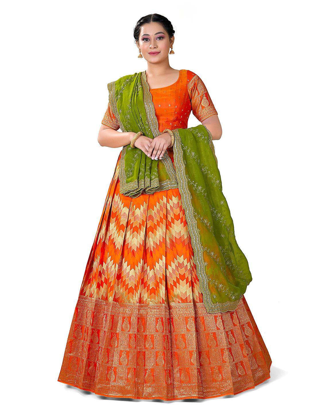 halfsaree studio woven design silk semi-stitched lehenga & unstitched blouse with dupatta