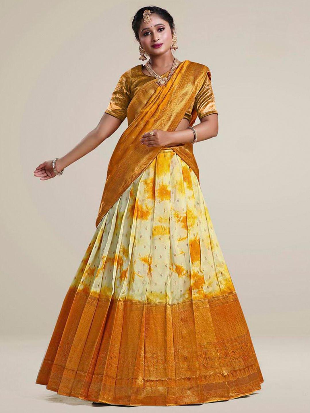 halfsaree studio yellow & cream-coloured semi-stitched lehenga & unstitched blouse with dupatta