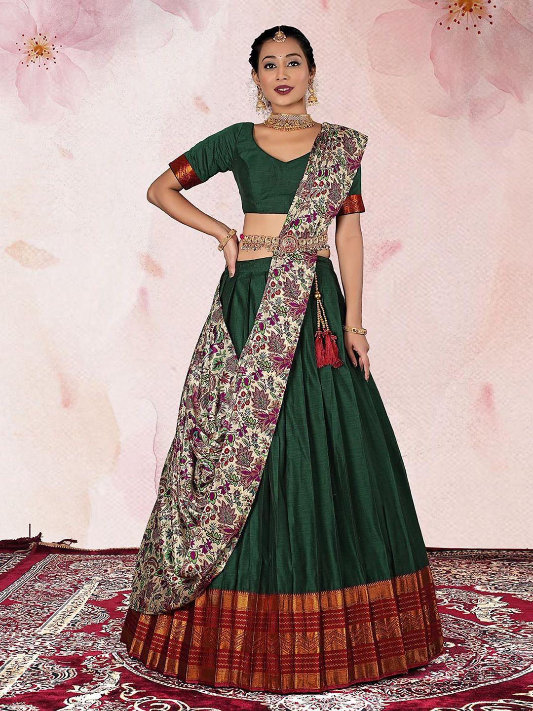 halfsaree studio zari semi-stitched lehenga & unstitched blouse with dupatta