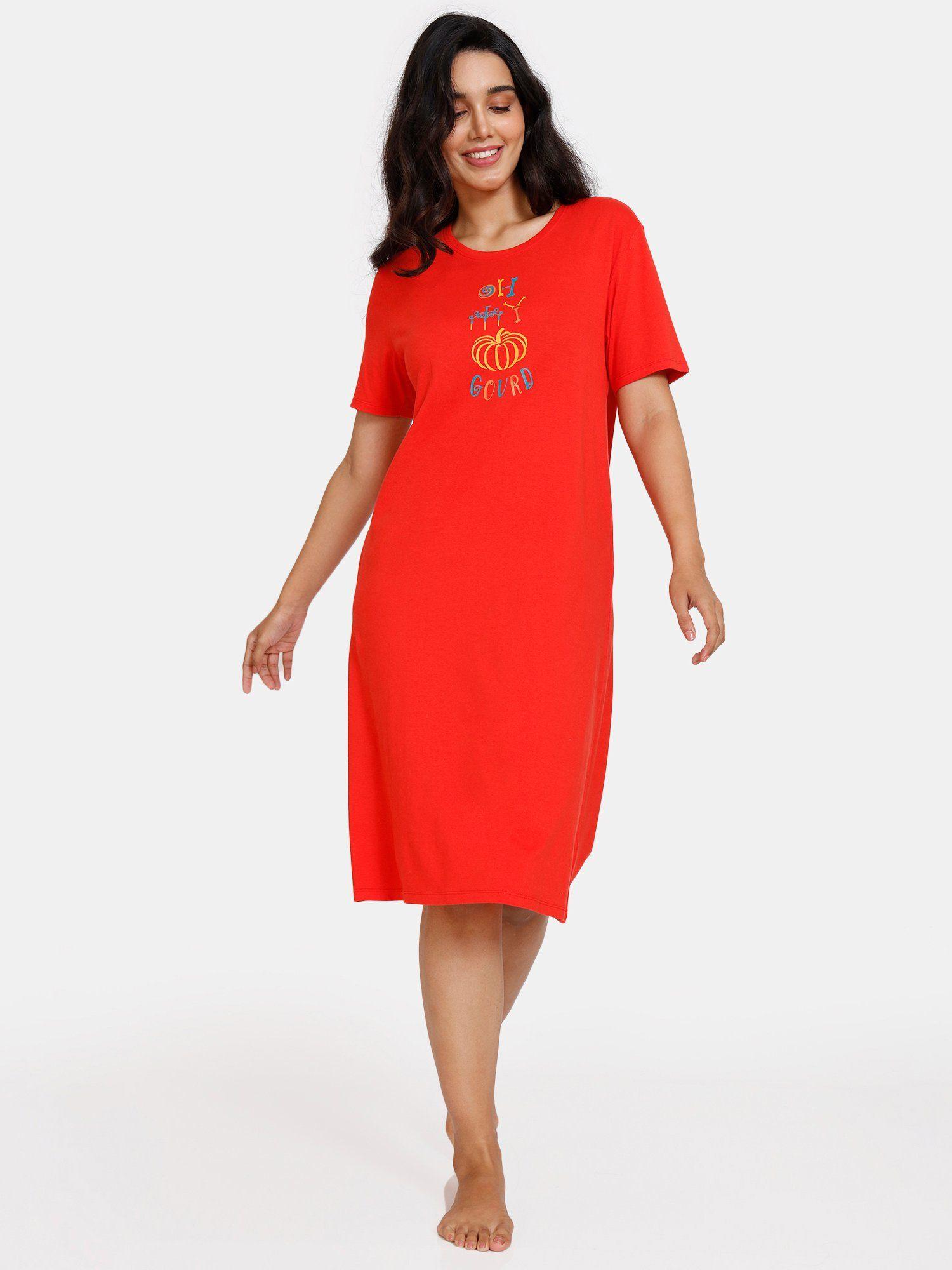 halloween knit cotton mid length nightdress - red alert