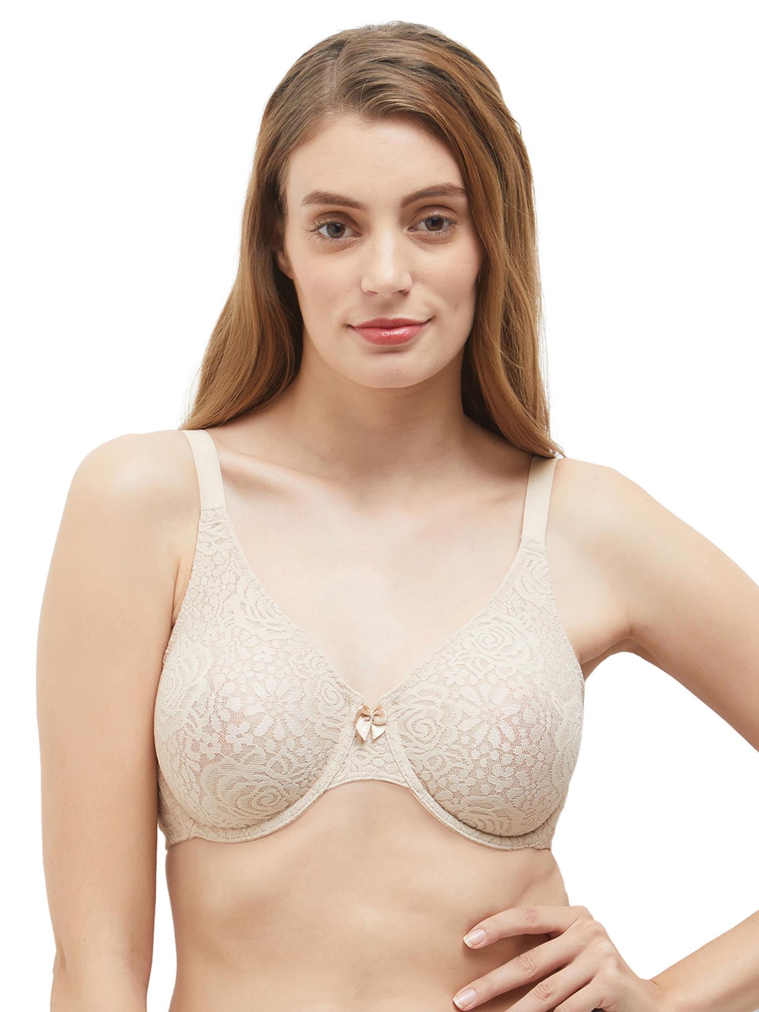 halo lace non-padded wired 3/4th cup lace everyday comfort bra - beige