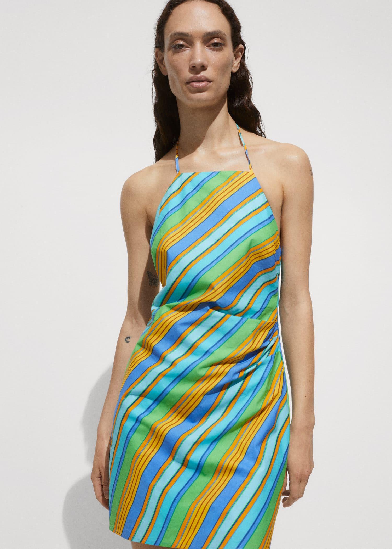 halter dress with striped print