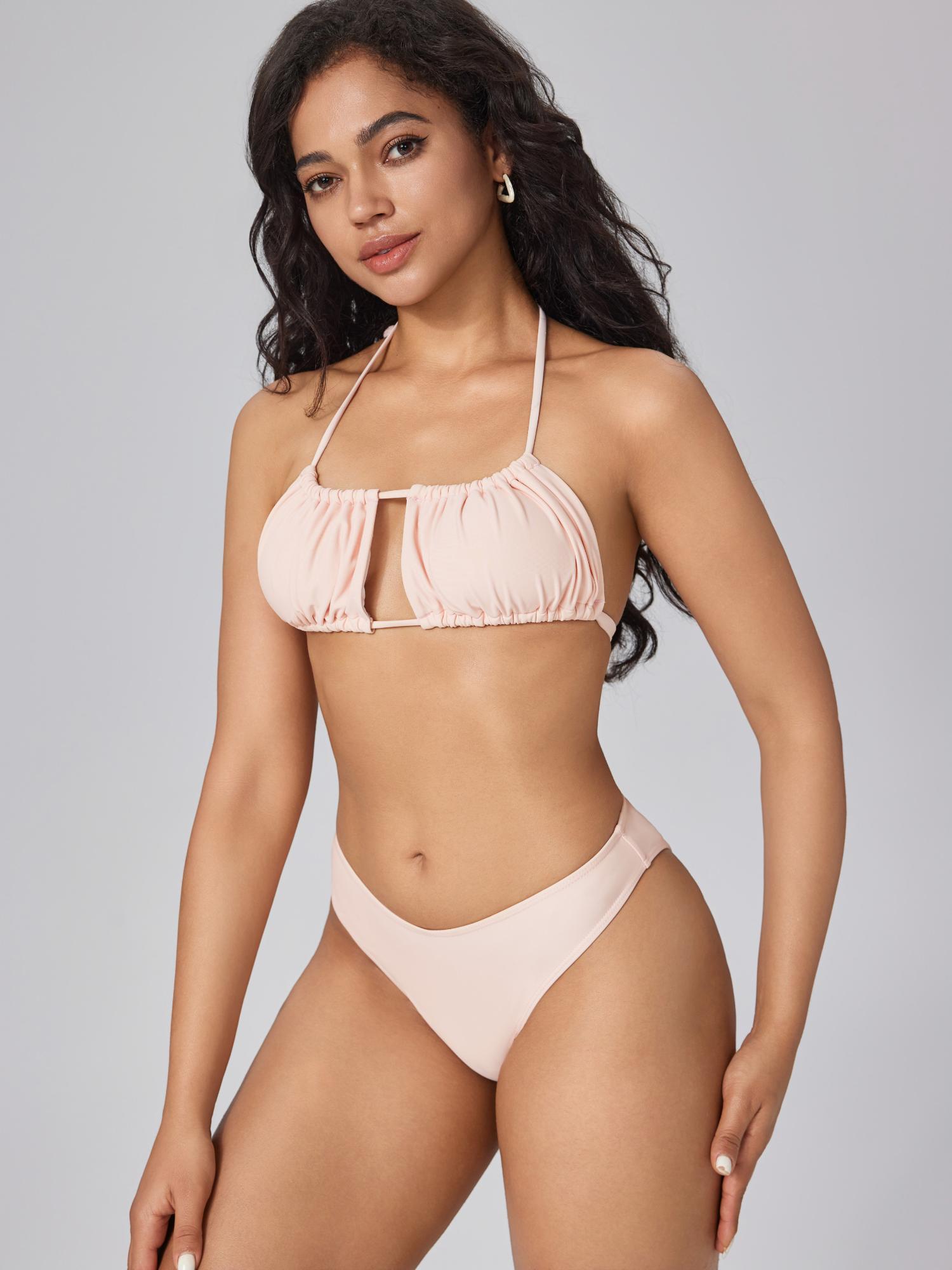 halter cut out solid ruched bikini (set of 2)