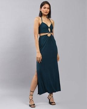 halter-neck a-line dress with cut-outs