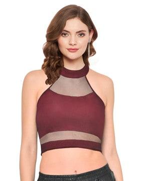 halter-neck back buttoned crop top