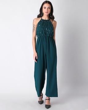 halter-neck embellished jumpsuit