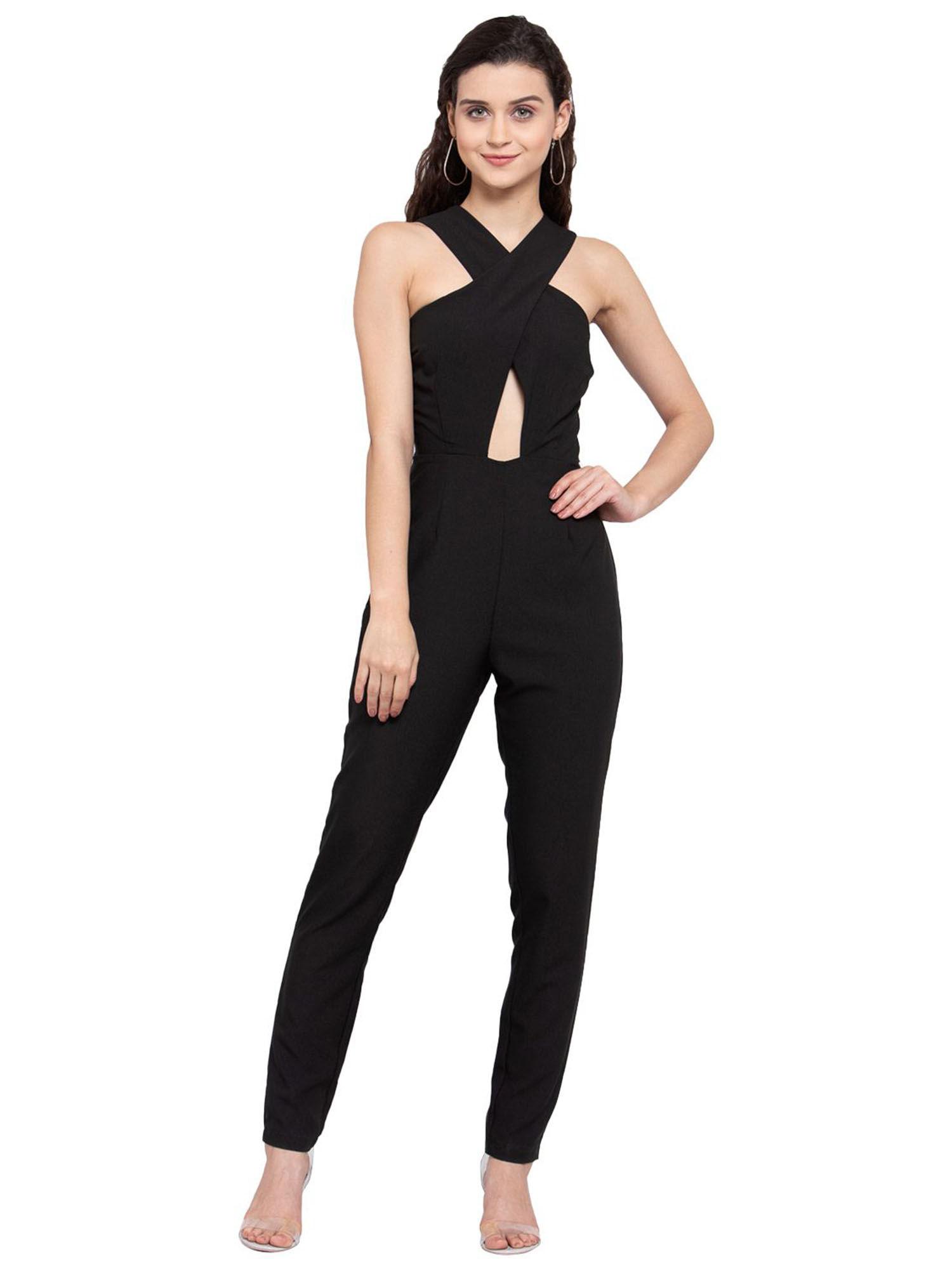 halter neck jumpsuit with front cut out