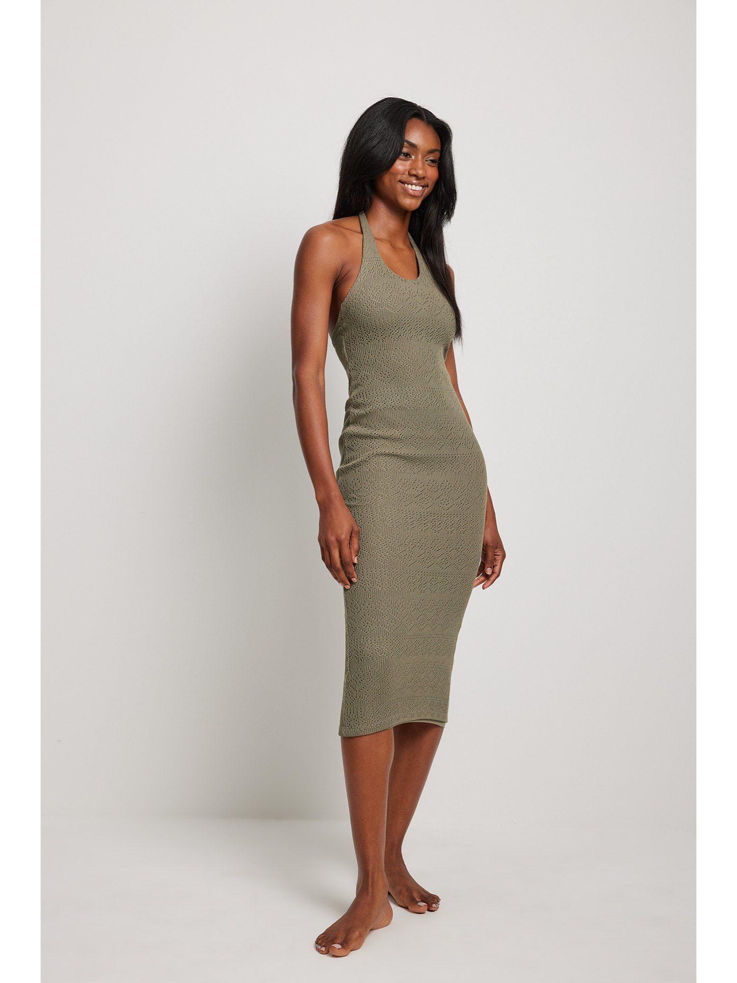 halter neck midi dress-olive