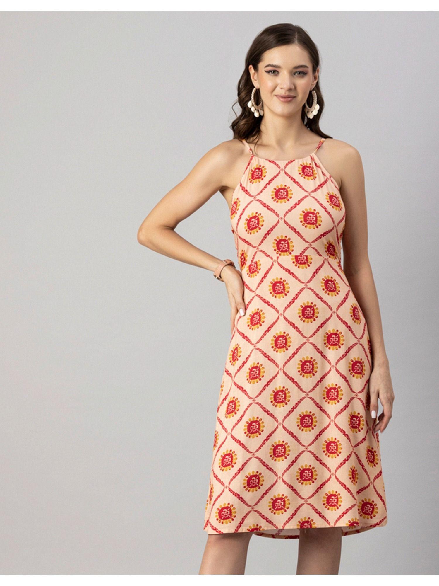 halter neck printed knee length dress