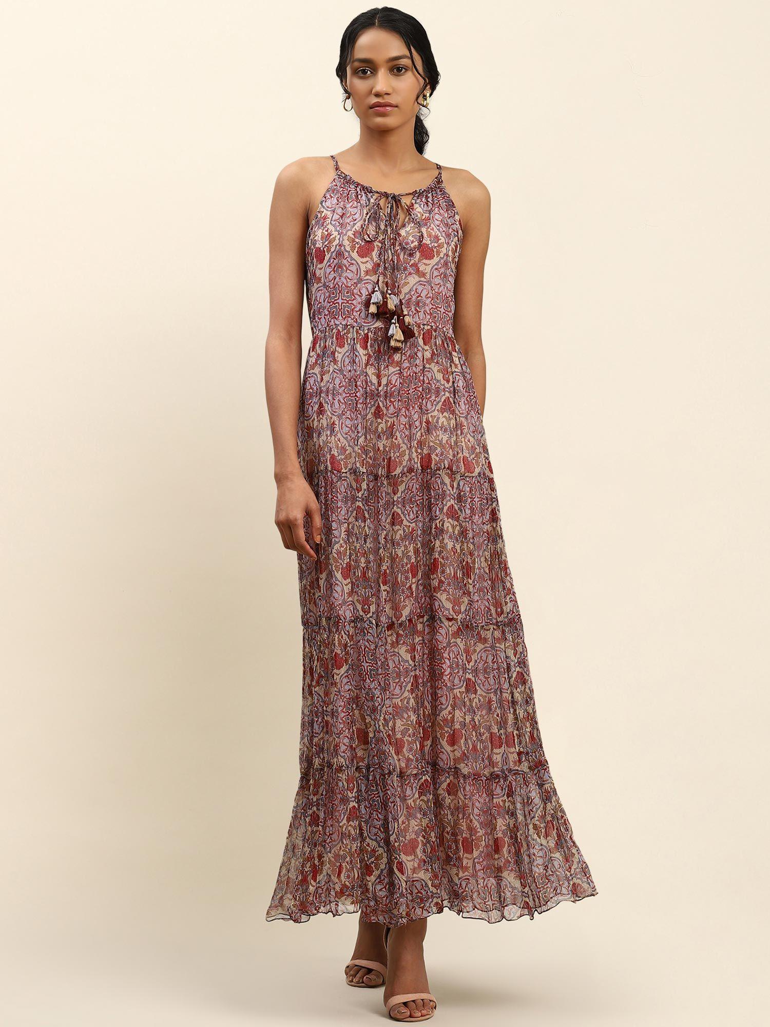 halter neck printed long dress