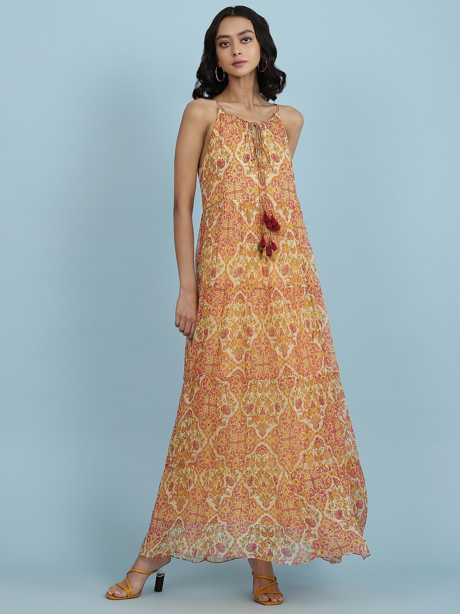 halter neck printed long dress