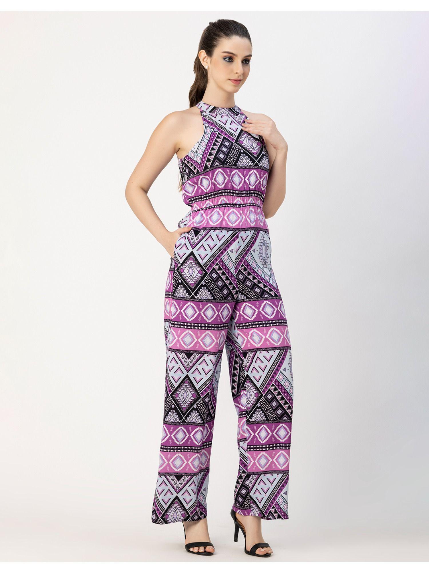 halter neck printed rayon summer jumpsuit