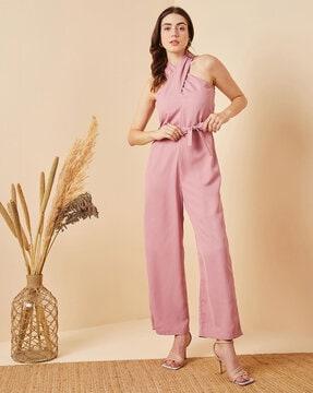 halter-neck sleeveless jumpsuit