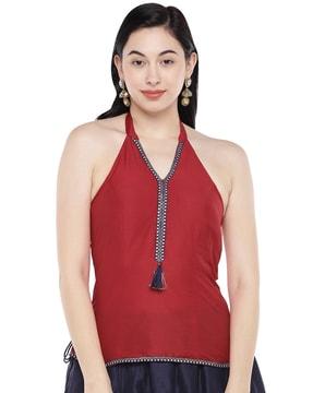 halter-neck top with smocked back