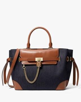 hamilton legacy large denim and leather belted satchel