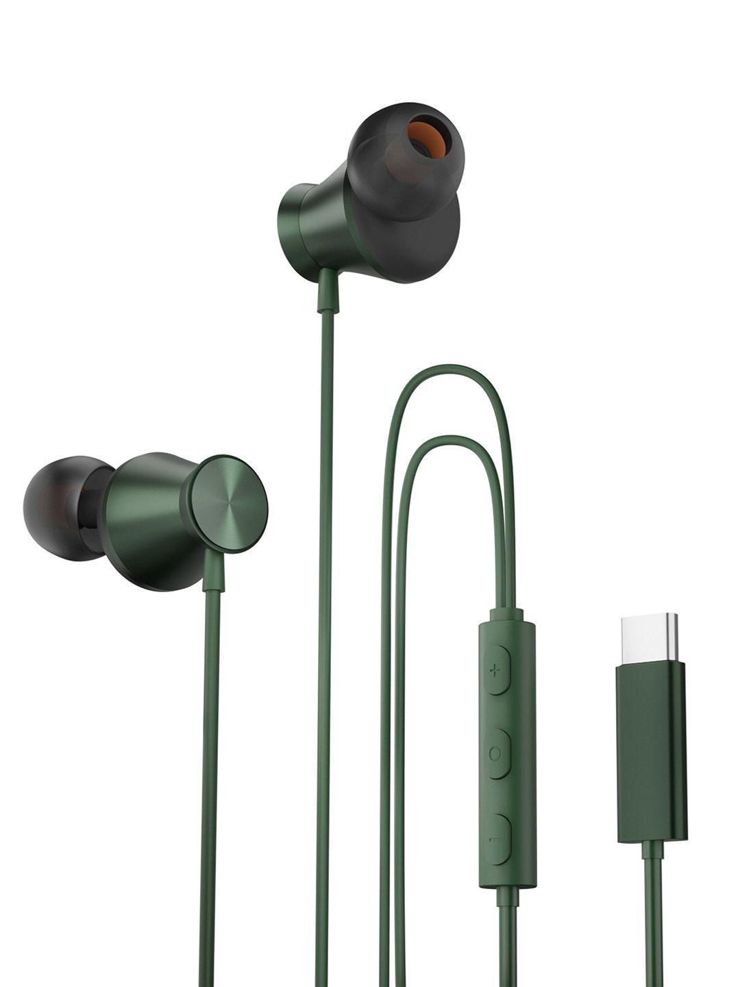 hammer green nova in ear type-c wired earphones with mic and powerful bass