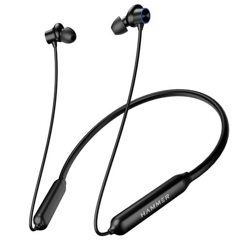 hammer splendor in ear bluetooth neckband with magnetic earbuds, deep bass, built-in mic, upto 18 hrs playtime, bt 5.2, micro usb charging port (black)
