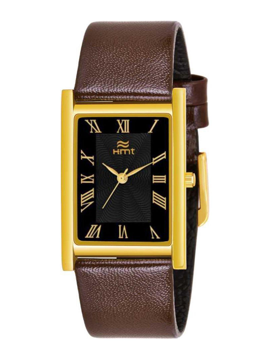 hamt men black dial & brown bracelet style straps analogue watch ht-gsq214-blk-brw
